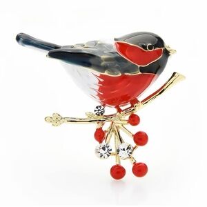 Elegant Red and Black Bird Brooch.